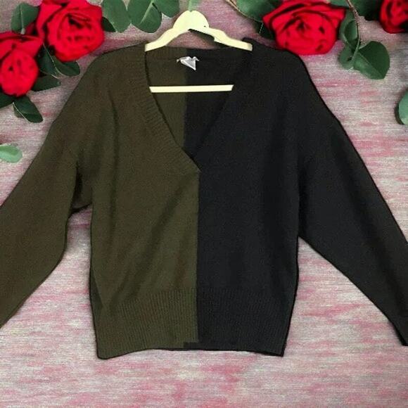 Nordstrom Sweet Romeo Womens Small Sweater Pullover Colorblock Black Green - Picture 1 of 13